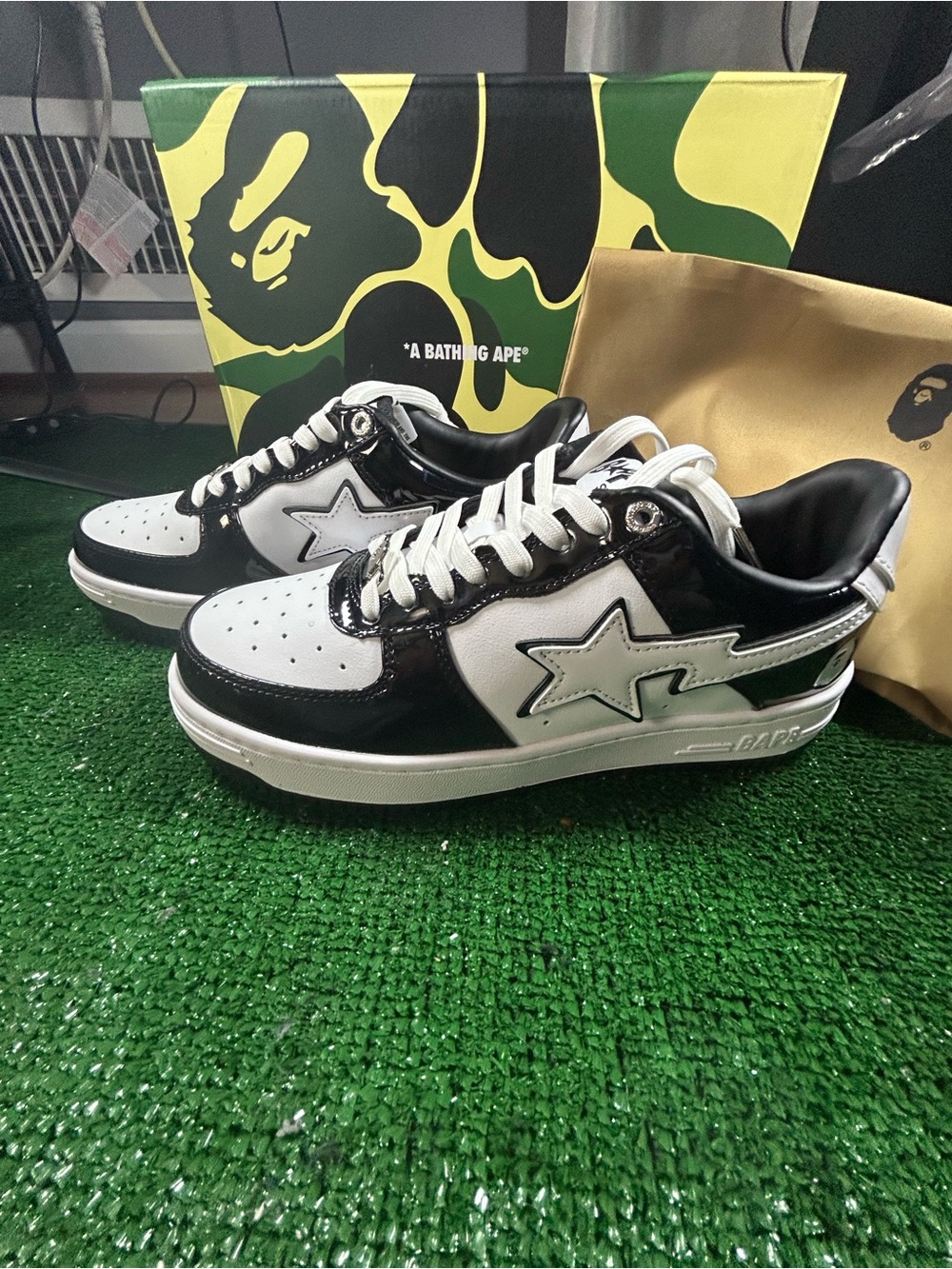 Bape Black and White Bapesta Low Sneakers
